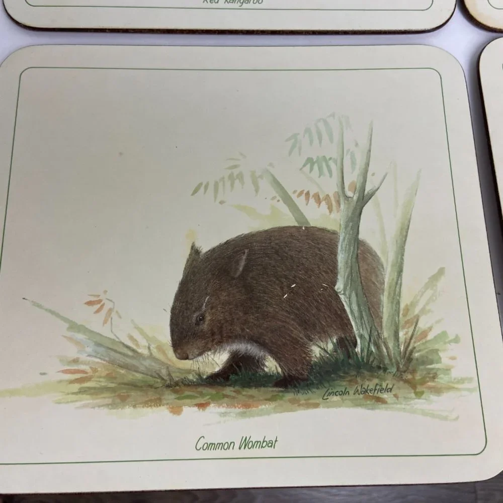 Placemats Cork New Zealand Australian Animals Art Print Lincoln Wakefield 6 pc